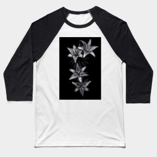 Backyard Flowers In Black And White 7 Baseball T-Shirt